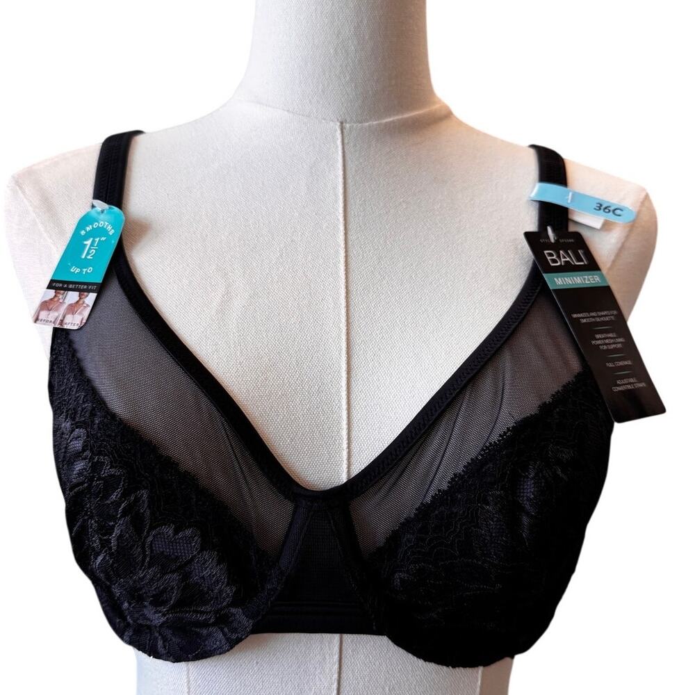 New Bali Women's Black One Smooth U Lace Minimizer Bra Size 36C - Picture 5 of 7